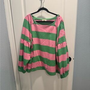 Anthropologie Pink and Green Stripes Crewneck